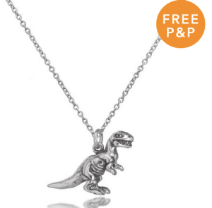 Sterling Silver Solid Tyrannosaurus Rex Dinosaur Necklace - £16.70