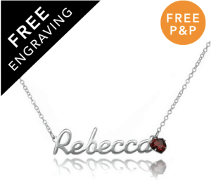 Sterling Silver Personalised Name Necklace with 5mm CZ Crystal Heart Birthstone - £25.40