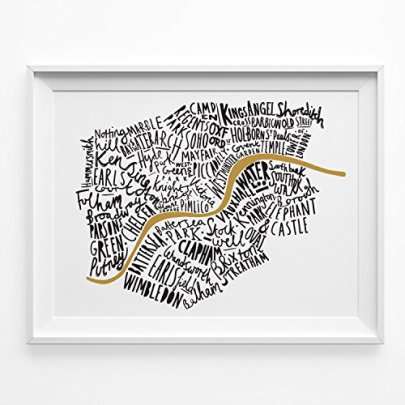 Illustrated-Map-of-London-print-A4-Black-and-Gold-typographic-map-of-London-London-word-map-map-print-map-poster-London-tube-London-poster-0
